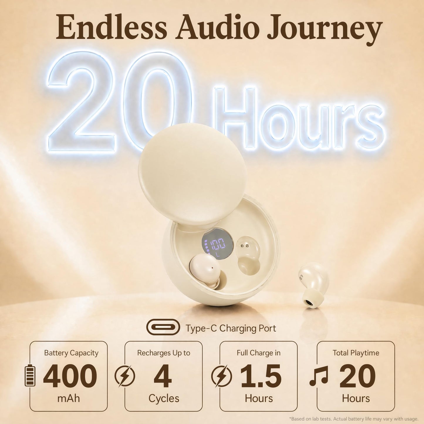 Honcas Mini Invisible Bluetooth Earbuds, Wireless for Small Ears (Beige)