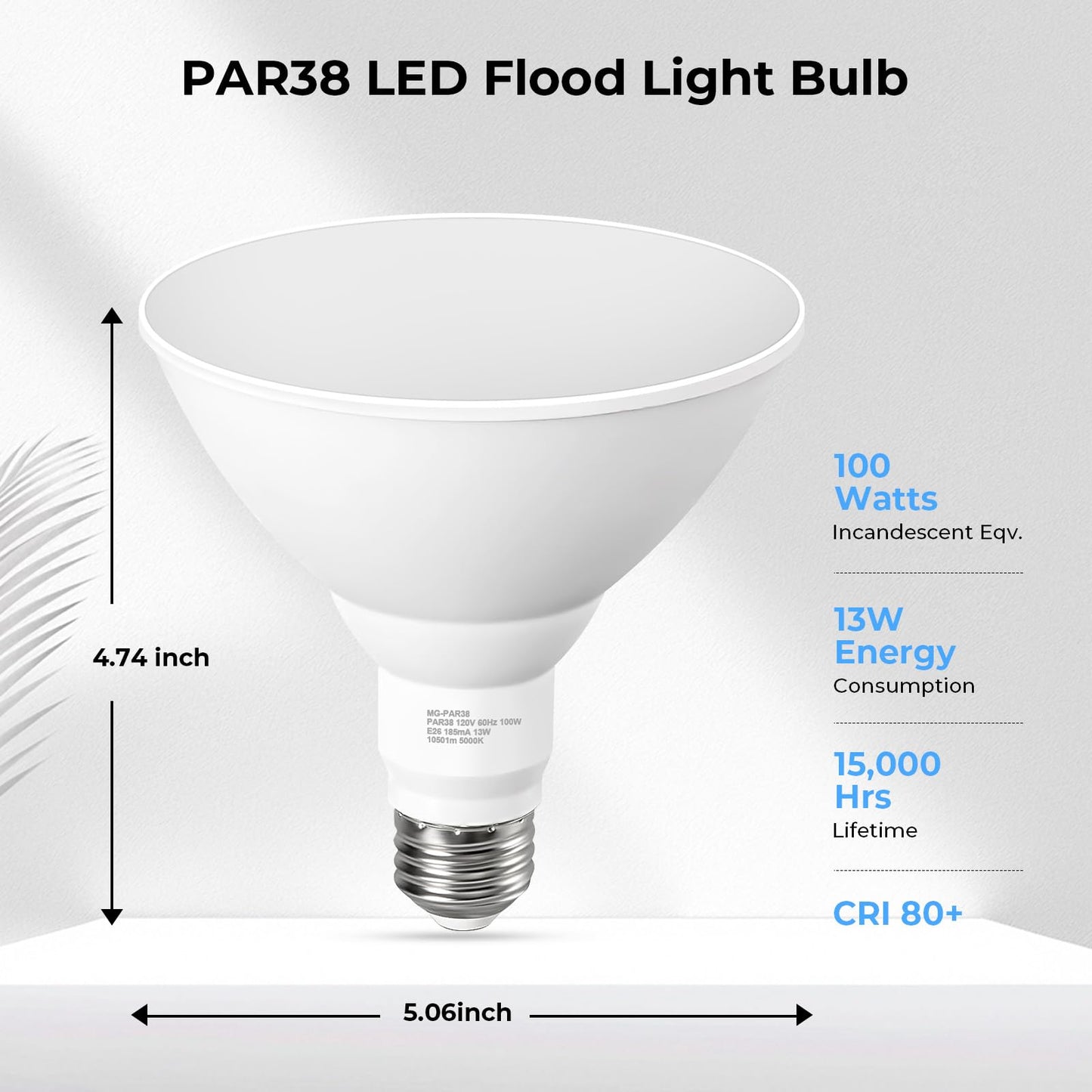 GvvooHome LED Flood Light Bulbs, PAR38 Outdoor Flood Light Bulb 5000K,13W 100W Equivalent, Daylight White LED Floodlight Dimmable, Waterproof