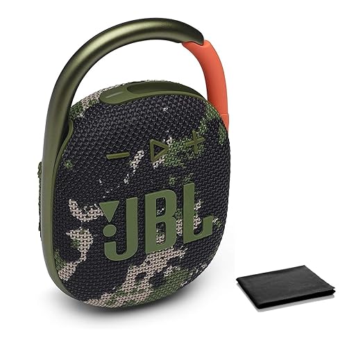 JBL Clip 4 Portable Bluetooth Speaker - Waterproof and Dustproof IP67, Mini Bluetooth Speaker for Travel, Outdoor and Home, (Squad), with Cleaning