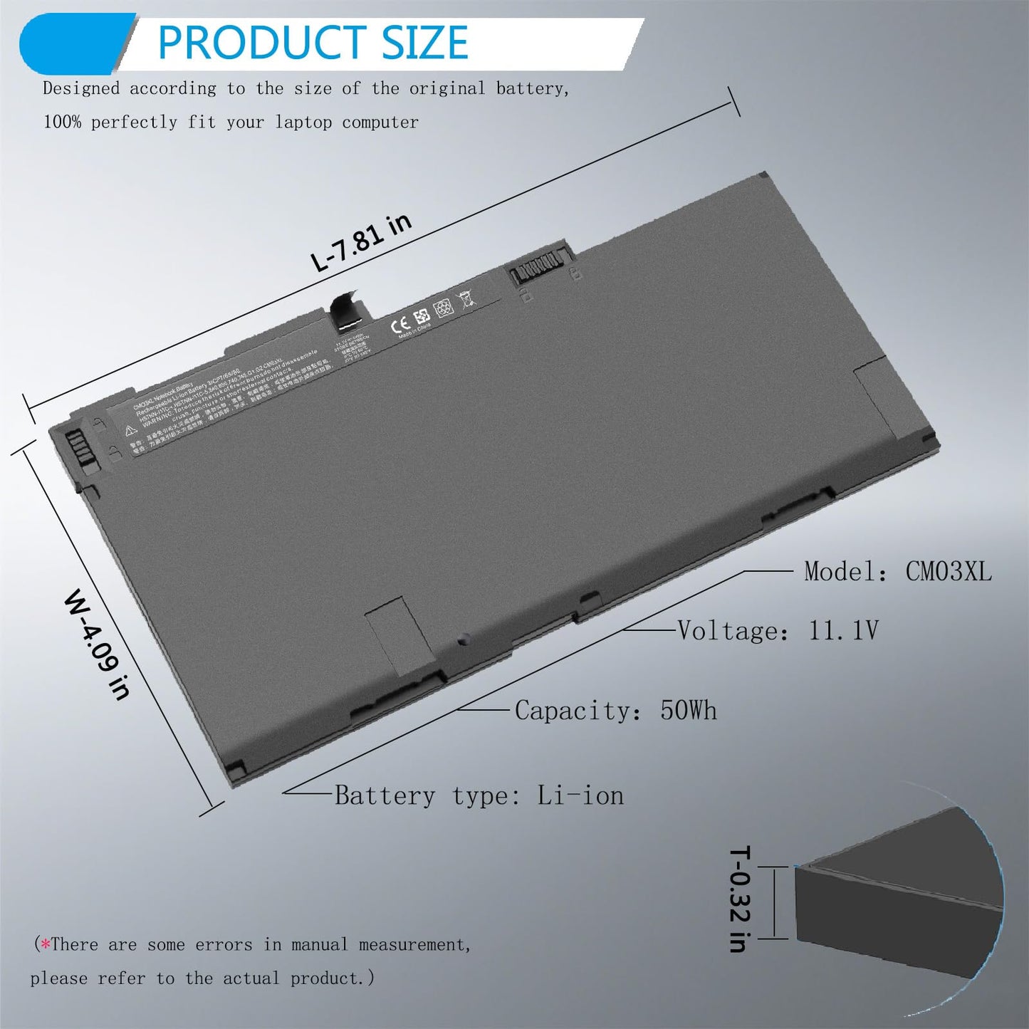 HJTPOWER CM03XL CMO3XL Laptop Battery Replacement Fit for HP EliteBook 840 845 850 855 740 745 750 755 G1 G2 Series CO06XL Battery Spare 716724-421
