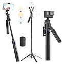 70" Auto Face Tracking Selfie Stick Tripod for iPhone/Android/Mini Camera, 360° Rotation Phone Tracking Tripod with Remote, 2Pcs Fill Lights, Phone