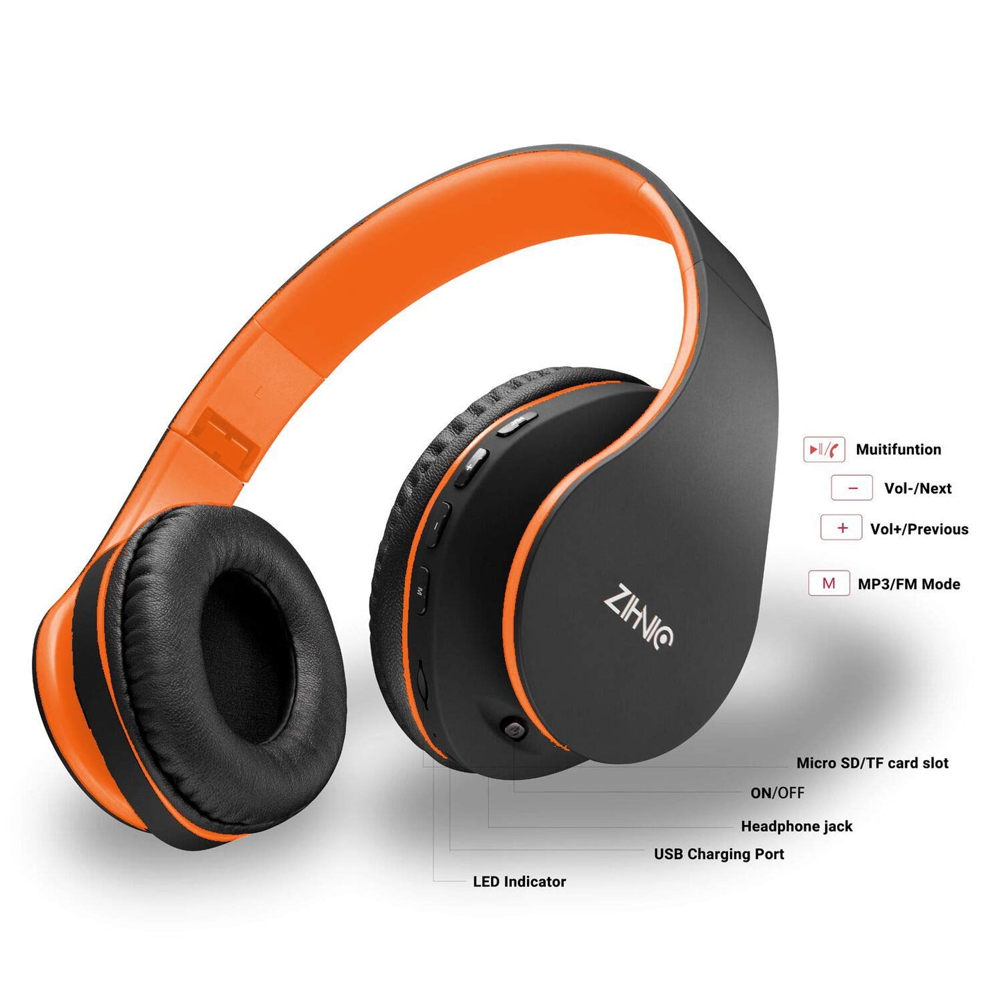 ZIHNIC Bluetooth Headphones Over-Ear, Foldable Wireless and Wired Stereo Headset Micro SD/TF, FM for Cell Phone,PC,Soft Earmuffs &Light Weight…