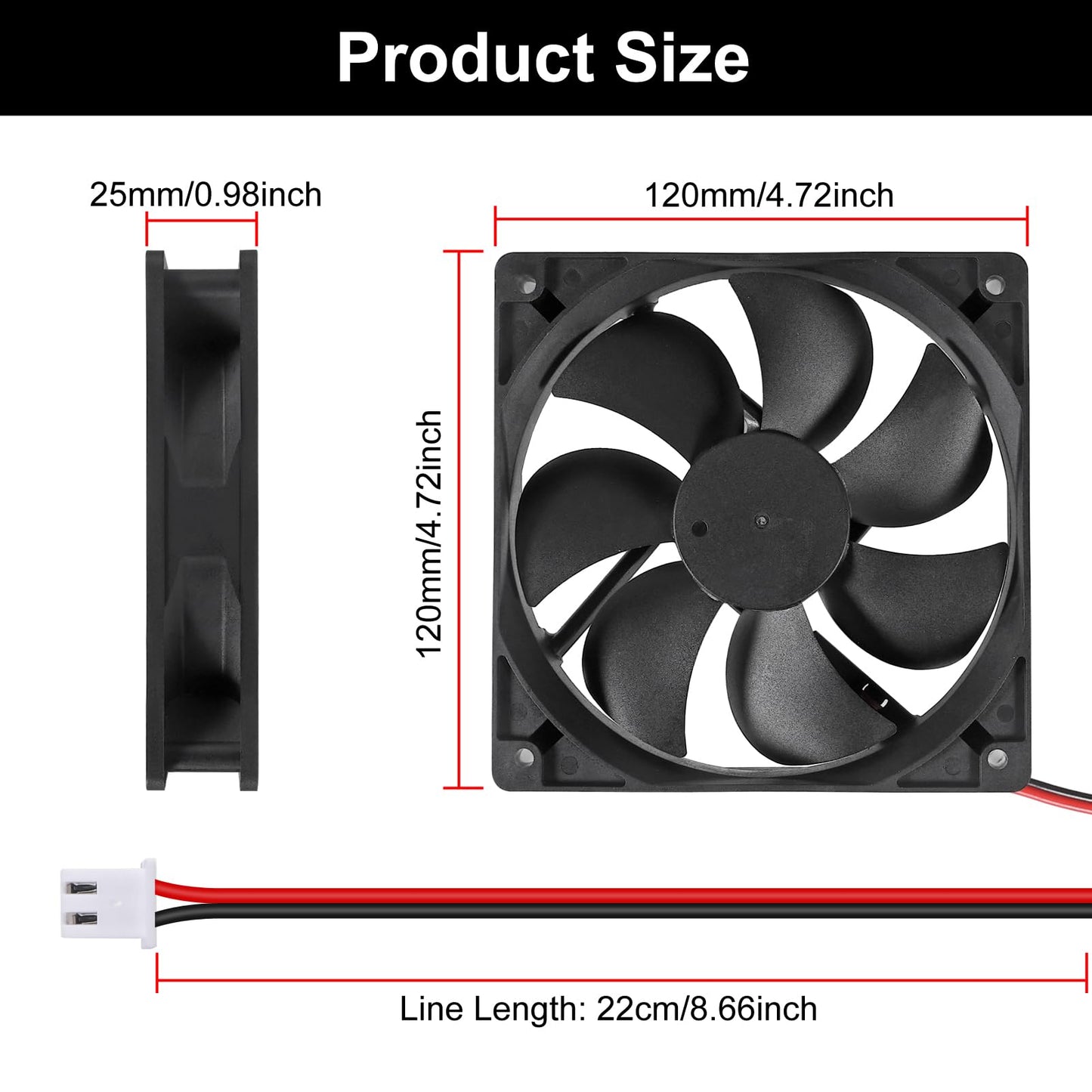 2Pcs DC 12V 12025 Cooling Fan 120x120x25mm 12cm 120mm Computer Case Fan DC 12V Cooling Fan for Fan Server Chassis Power Inverter PC Cooling Fan 2Pin