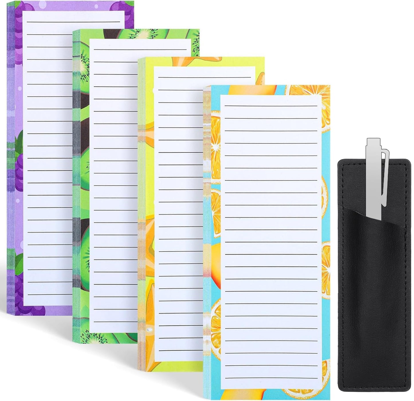 Thboxes 4 Pack Magnetic Notepads for Fridge with Pen Holder, 200 Sheets Fruit-B Design