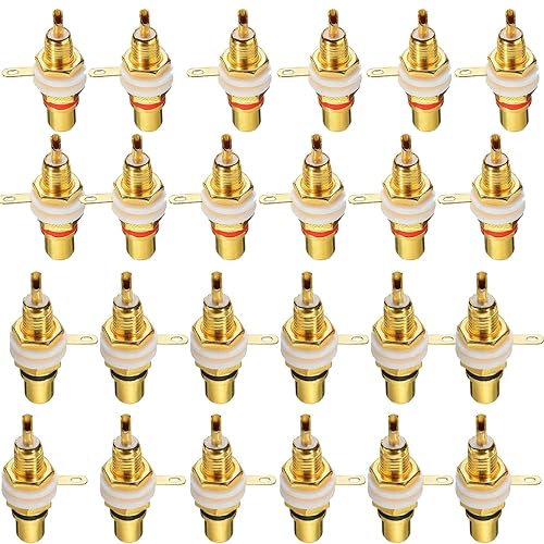 Sopepoyie Gold Plated Female RCA Phono Panel Mount Chassis Socket Plug Jack Connector - (24 Pcs)