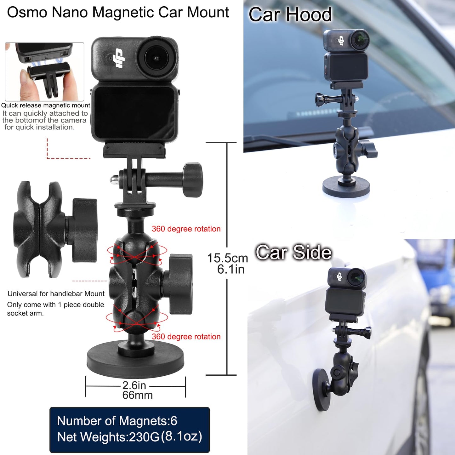 PellKing Accessories Kit for Osmo Nano,Included Carrying Case with Belt,135cm Selfie Stick Tripod with Magnetic Mount,Suction Cup,Magnetic
