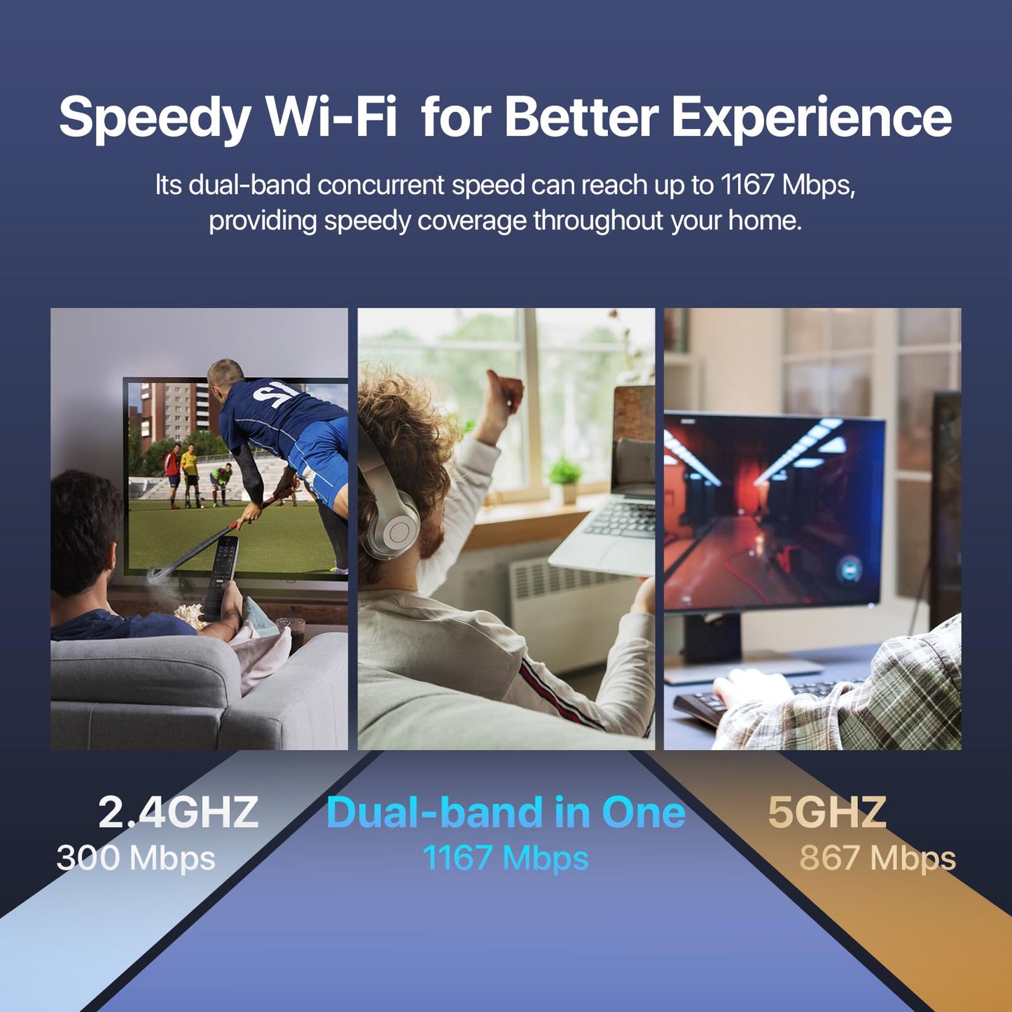 Tenda AC1200 Gigabit WiFi Router - Dual Band High Speed Wireless Internet Router, 3xWAN/LAN Gigabit Ports, 4x6dBi Antennas, MU-MIMO, Beamforming