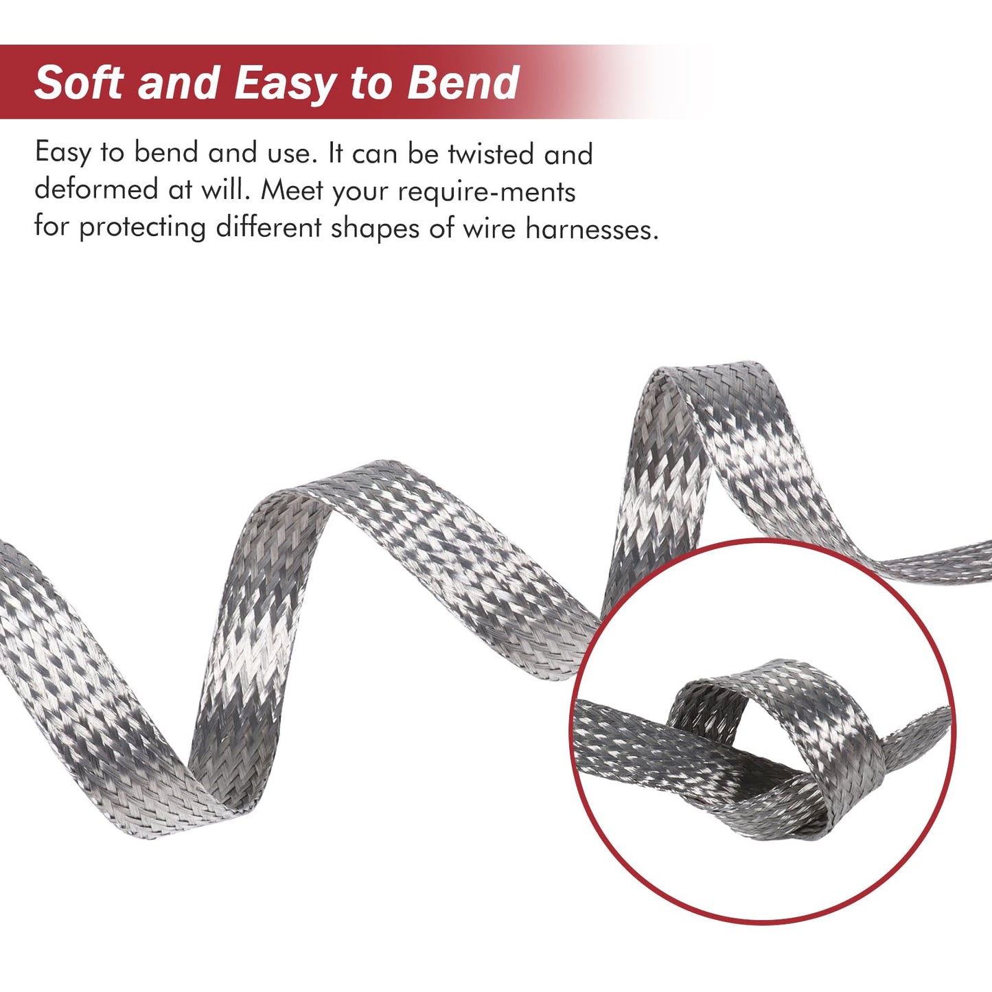 BuyUneed Tinned Copper Metal Braid Sleeving Wire Shielding Sleeve Braided Copper Ground Straps EMI/RFI Interference Expandable Flat Mesh Shielding