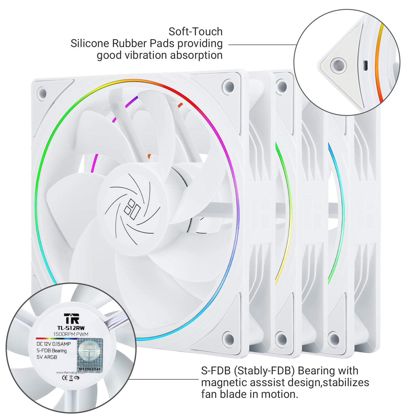 Thermalright TL-S12RW X3 CPU Fan, 120mm White Computer Cooler Fine Aperture ARGB Halo PC Fan,Reverse Airflow Design Chassis Cooling, 1500RPM