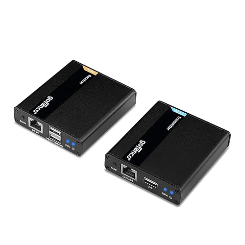 gofanco 1080p HDMI USB KVM Extender Over CAT6 / CAT7 Cable - Up to 230ft (70m), 2X USB 2.0 Keyboard/Mouse, Near Zero Latency, HDMI Loopout