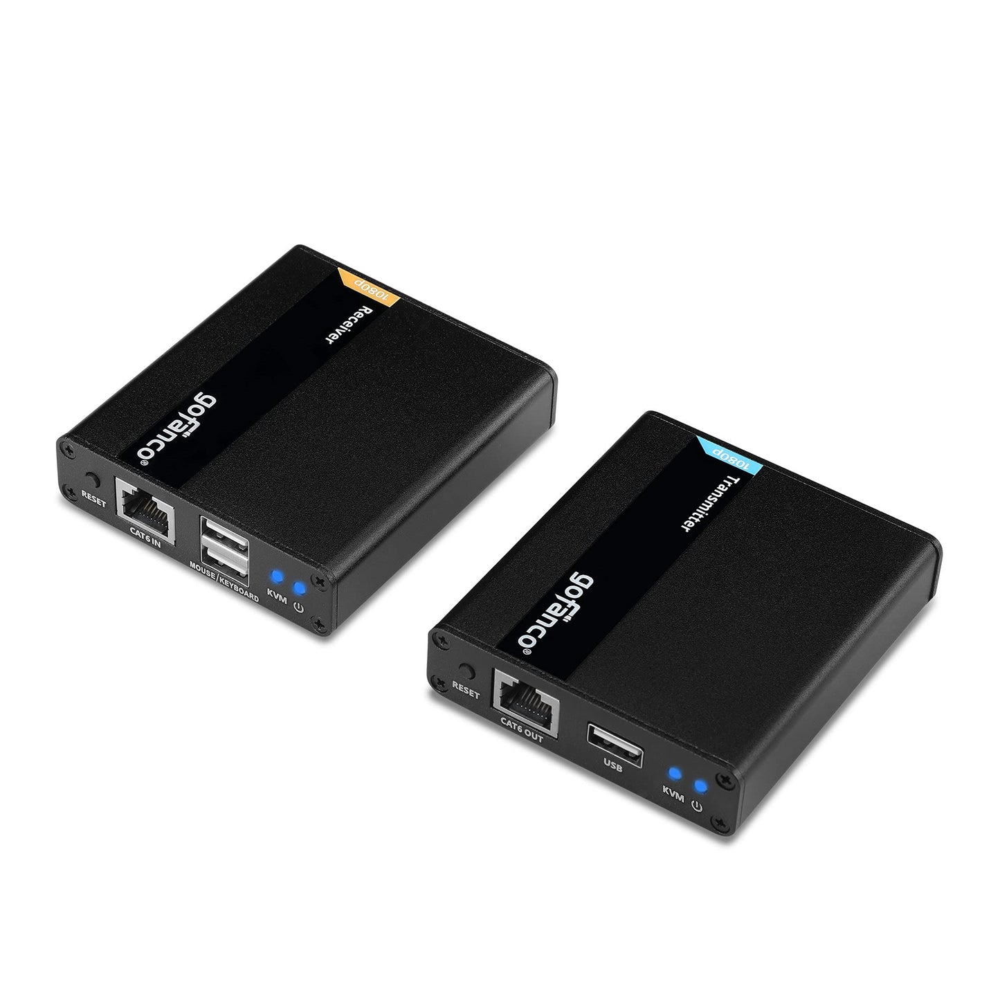 gofanco 1080p HDMI USB KVM Extender Over CAT6 / CAT7 Cable - Up to 230ft (70m), 2X USB 2.0 Keyboard/Mouse, Near Zero Latency, HDMI Loopout