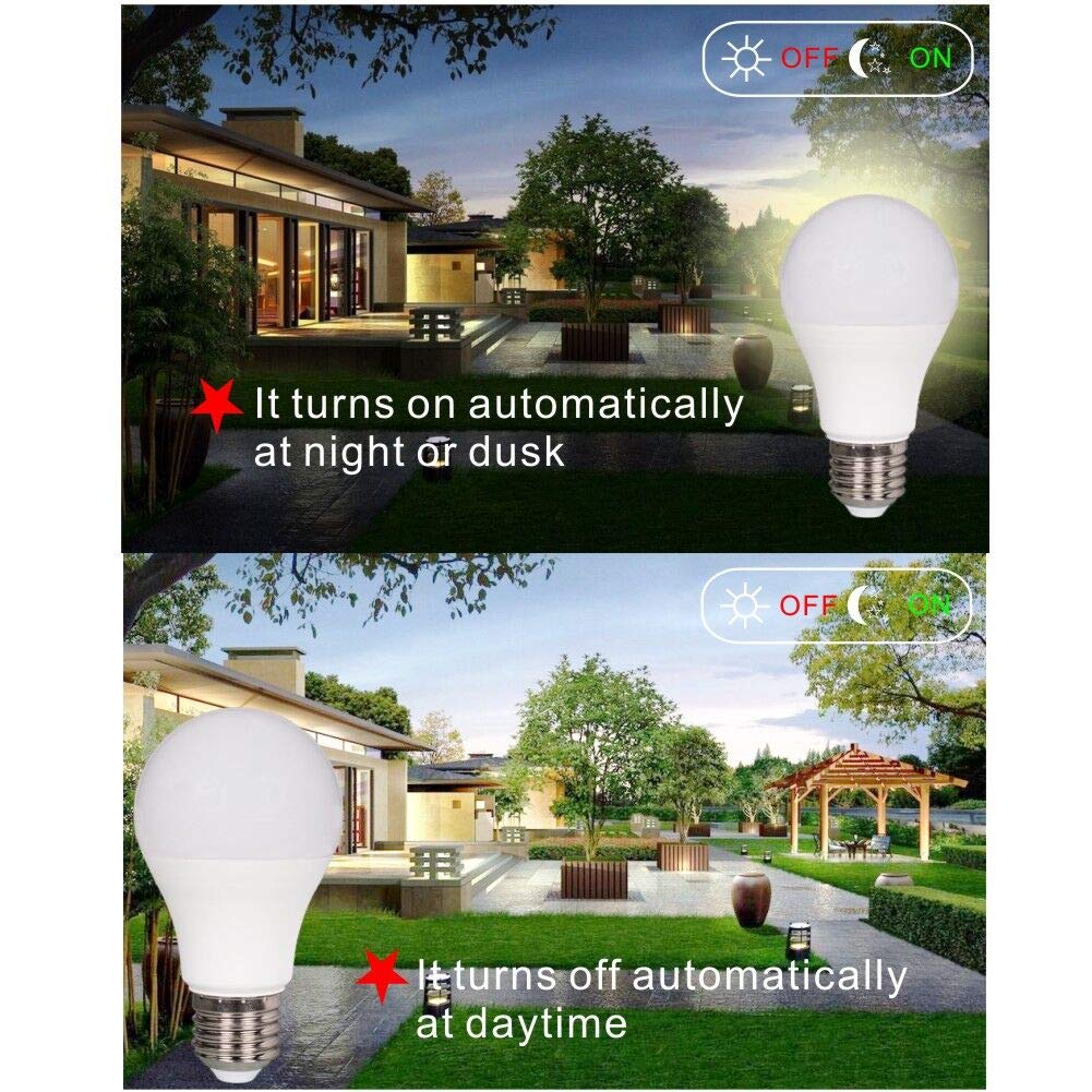 LEDBEFINE Dusk to Dawn Light Bulbs 60 Watt Equivalent, 630 Lumen Energy Efficient Daylight White 7W A19 LED Light Bulb Auto on/Off Photocell Sensor