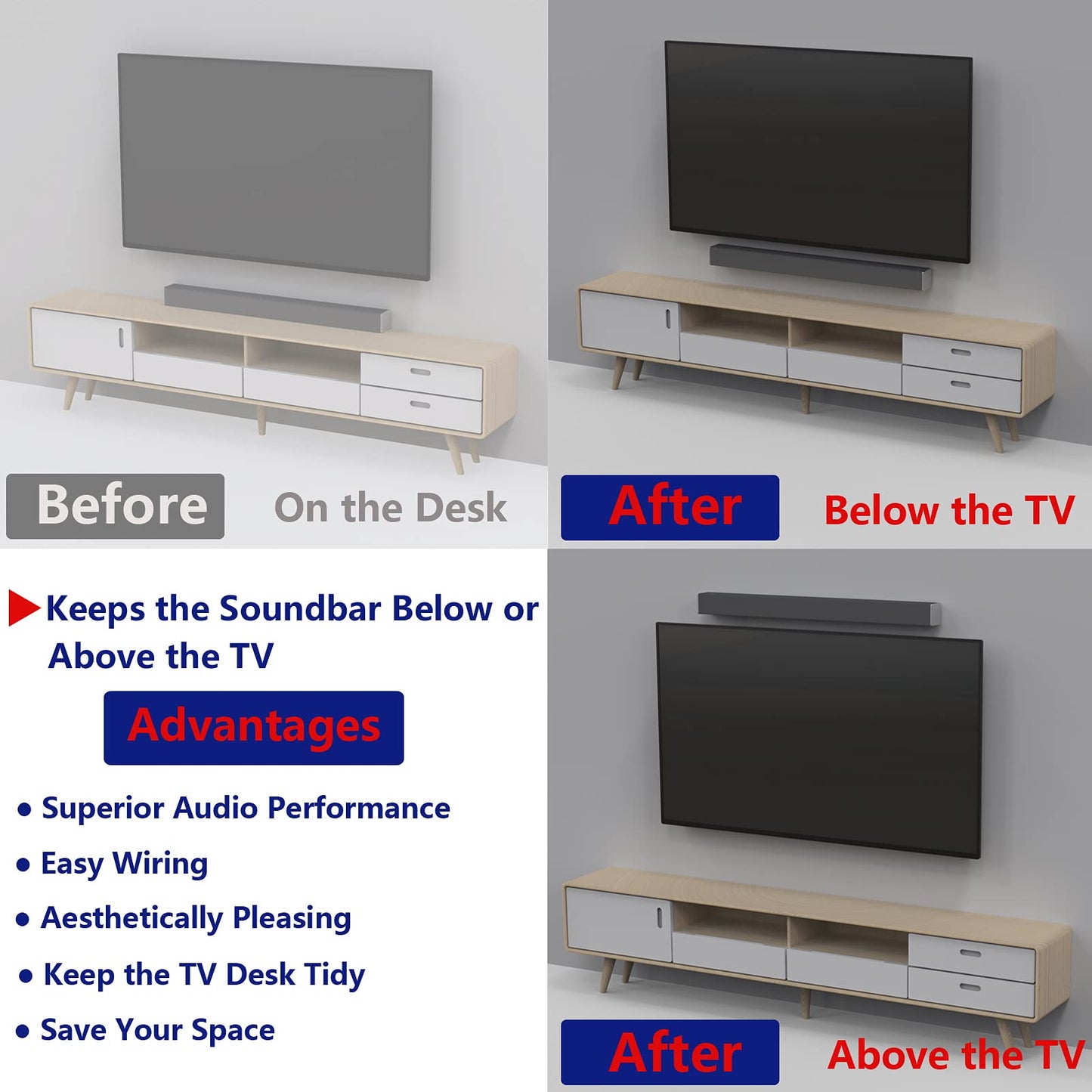 Vdsvksd Sound Bar Mounting Bracket,SoundBar Wall Mount Brackets for Vizio Soundbar Mounted Under or Above TV,Fits Most of Sound Bars,Soundbars Mounts