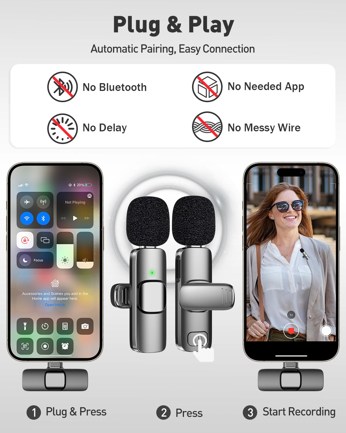 PoP voice USB C Mini Microphone for iPhone 16/15/14/Android, Wireless Lavalier Microphone with Noise Reduction, Lapel Lav Mic for Vlog YouTube TikTok