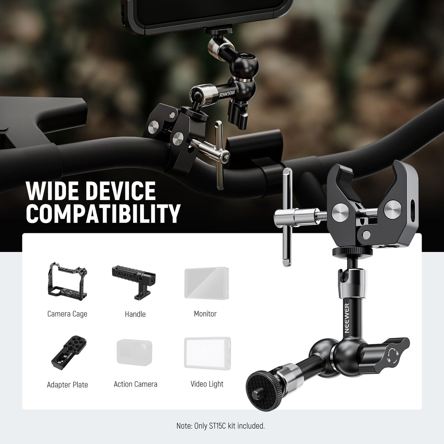 NEEWER 6"/15cm Adjustable Magic Arm with Super Clamp, 1/4" & 3/8" Threads, 1/4" Screws for Flash/LED Light/Microphone/Monitor, Compatible