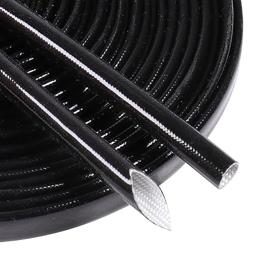 Silicone Fiberglass Sleeve Heat Shield Wire Protective High Temperature Electrical Insulation Self-extinguishing Black (3/16"- 9ft)