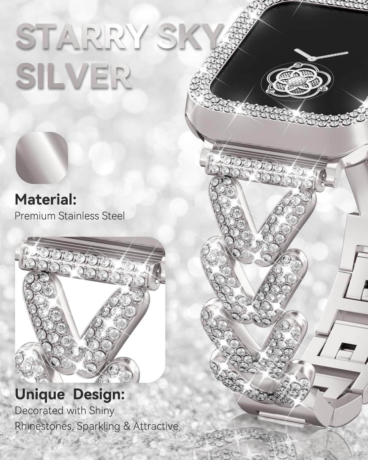 Rhinestones Encrusted Metal Bracelet and Case, Compatible with Apple Watch Bands 38mm-49mm (Series 11/10/1/SE/Ultra 2)- Bling Gold Women's Jewelry