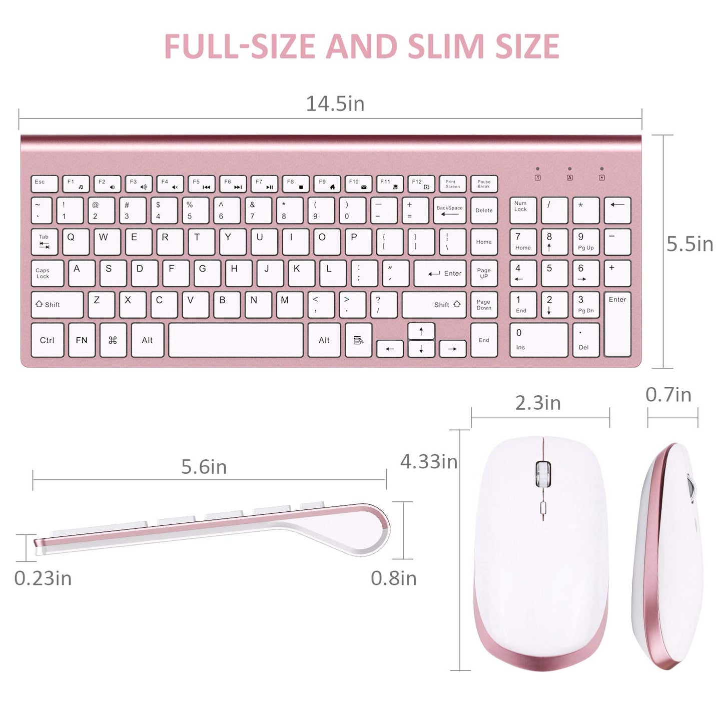 FENIFOX Keyboard and Mouse Wireless, USB 2.4GHz Combo Silent Quiet Low Profile Compact Full Size Flat Slim Thin Portable with Number Pad Soft Cover