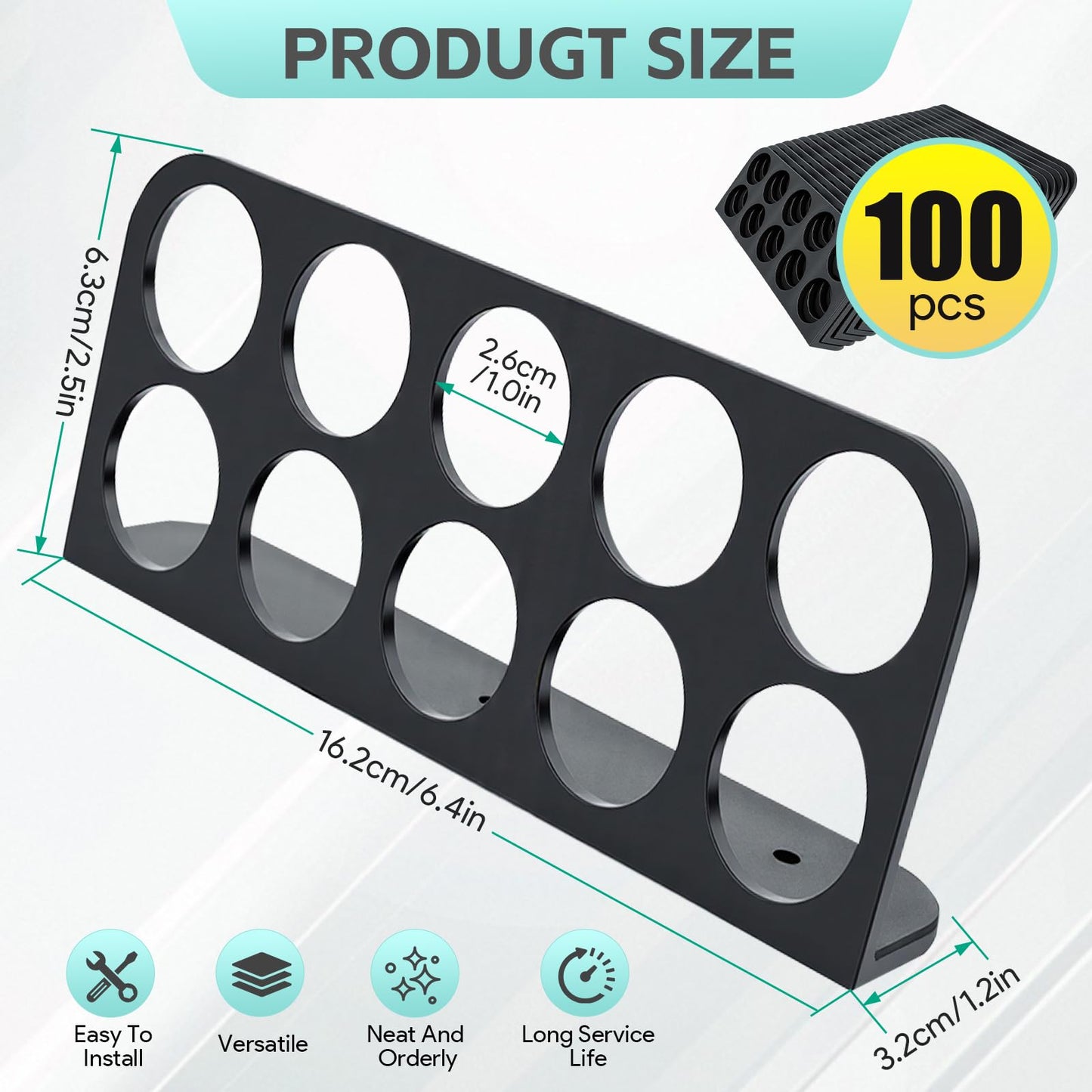 100 PCS Cable Chase Wire Bracket, Cable Support Wire Holder, 1in with 10-Hole Design, Electrical Cord Organized Management Bracket, Black