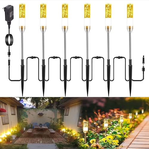 GreenClick LED Pathway Lights, 4.8W 12V AC/DC Low Voltage Path Lights, 570 Lumen 6 Pack Extendable Outdoor Landscape Lighting IP65 Waterproof Garden