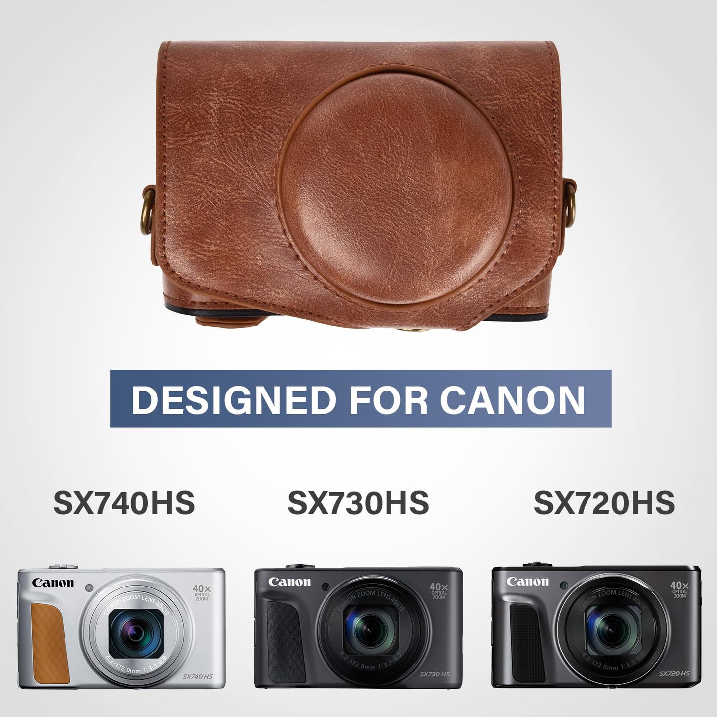 kinokoo Case for Canon PowerShot SX720 HS/SX730 HS/SX740 HS Digital Camera - PU Leather SX740 HS Protective Case Easy Carrying Bag with Adjustable