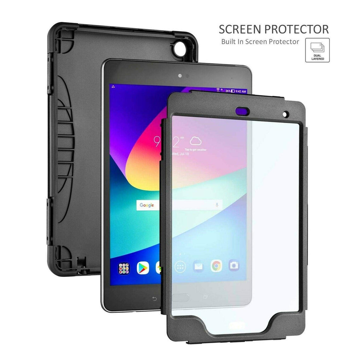 Verizon Rugged Case with Built-in Screen Protector for ASUS ZenPad Z8s, 7.9 inch Tablet - Black