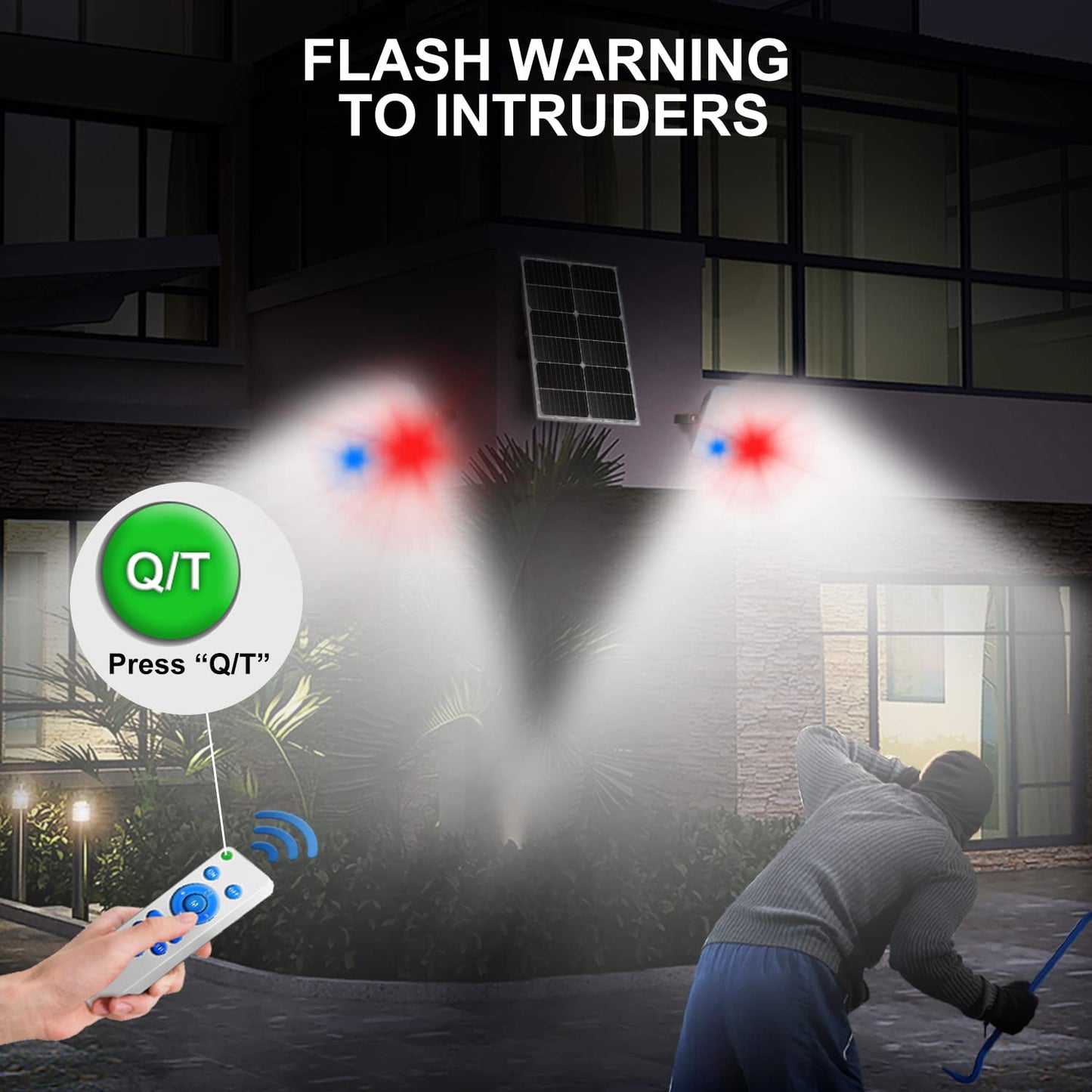 Gebosun 100W 12000LM Solar Flood Light Outdoor with Separate Panel, Dusk to Dawn & Motion Sensor Solar Street Lights Outdoor with Flash Warning