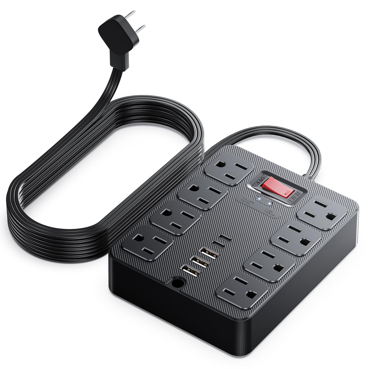 13 in 1 Surge Protector Power Strip Flat Plug 8 Widely AC Outlet 3 USB Ports,1250W/10A?5 ft Extension Cord with Multiple Outlets, Desk Extender