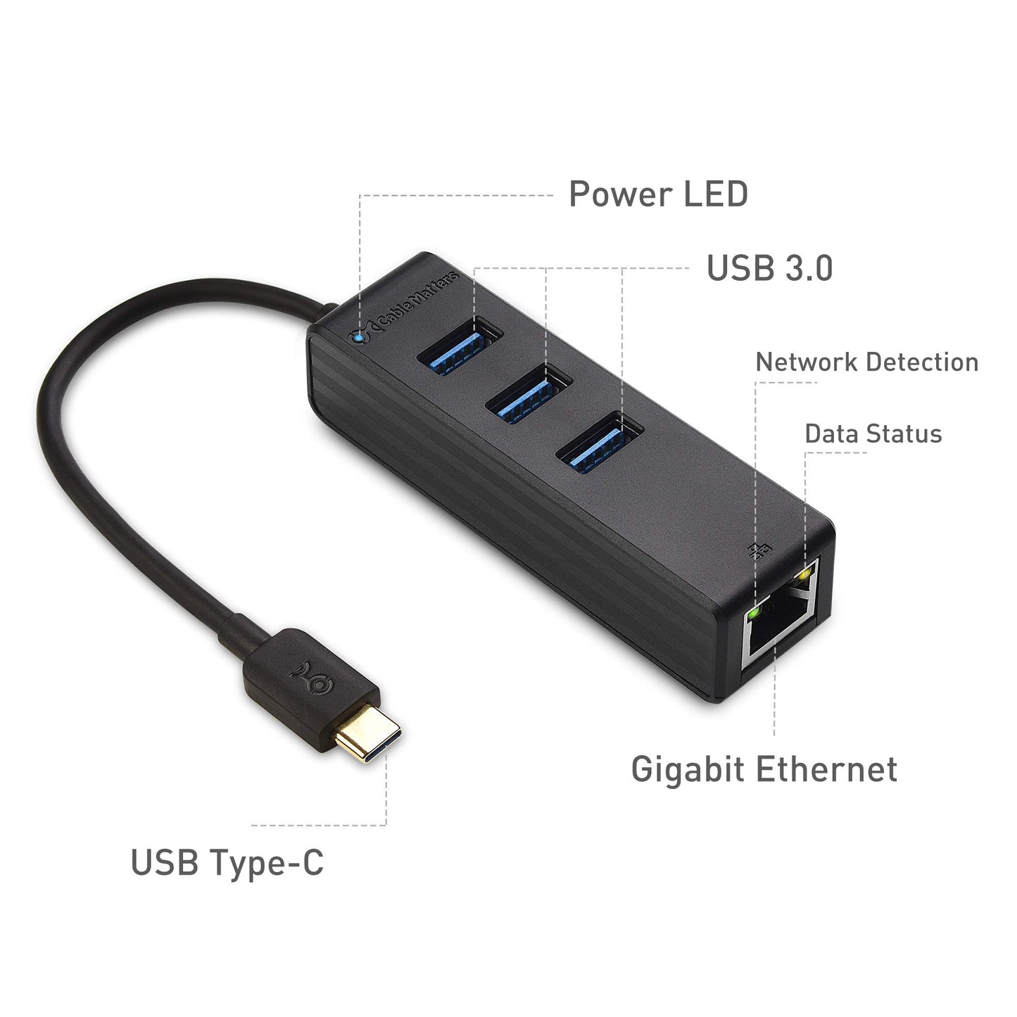 Cable Matters 4-in-1 USB C Hub with Gigabit Ethernet, Black