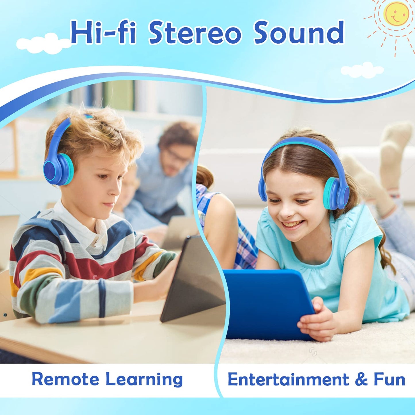 Candy Bila Kids Bluetooth 6.0 Headphones with LED Light, 85Hours Playtimes, Type-C Fast Charging, 85/94dB Volume Limited, Comfort Wireless Headphones…