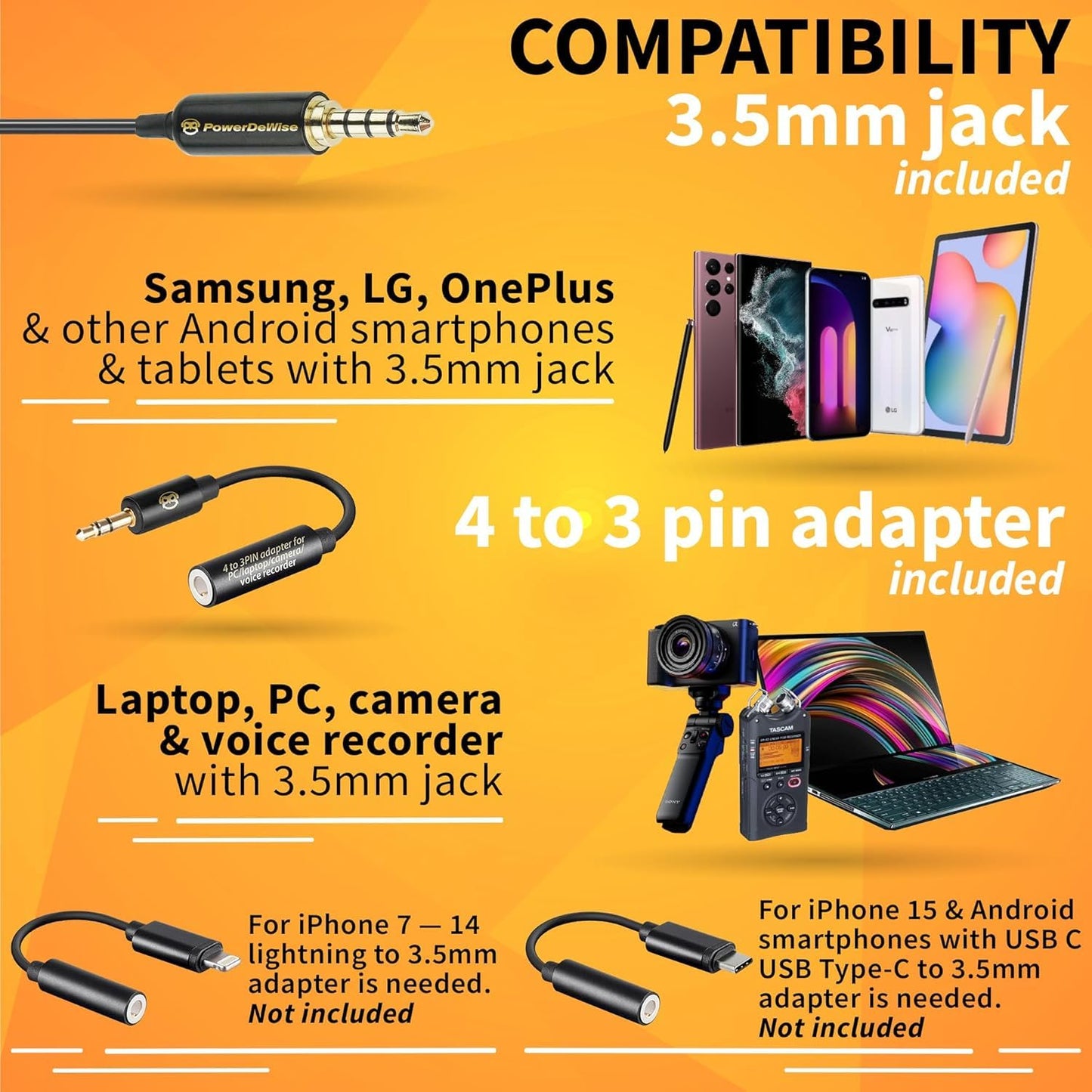 PowerDeWise Dual Lavalier Microphone Set for iPhone, Android & Camera - Professional Clip-On Lapel Microphones for Interviews, Podcasting, YouTube