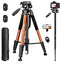 Tripod for Camera, 72" Tall Camera Tripod & Monopod with Remote, Professional Heavy Duty Compact Camera Stand for Phone, DSLR, Spotting Scope