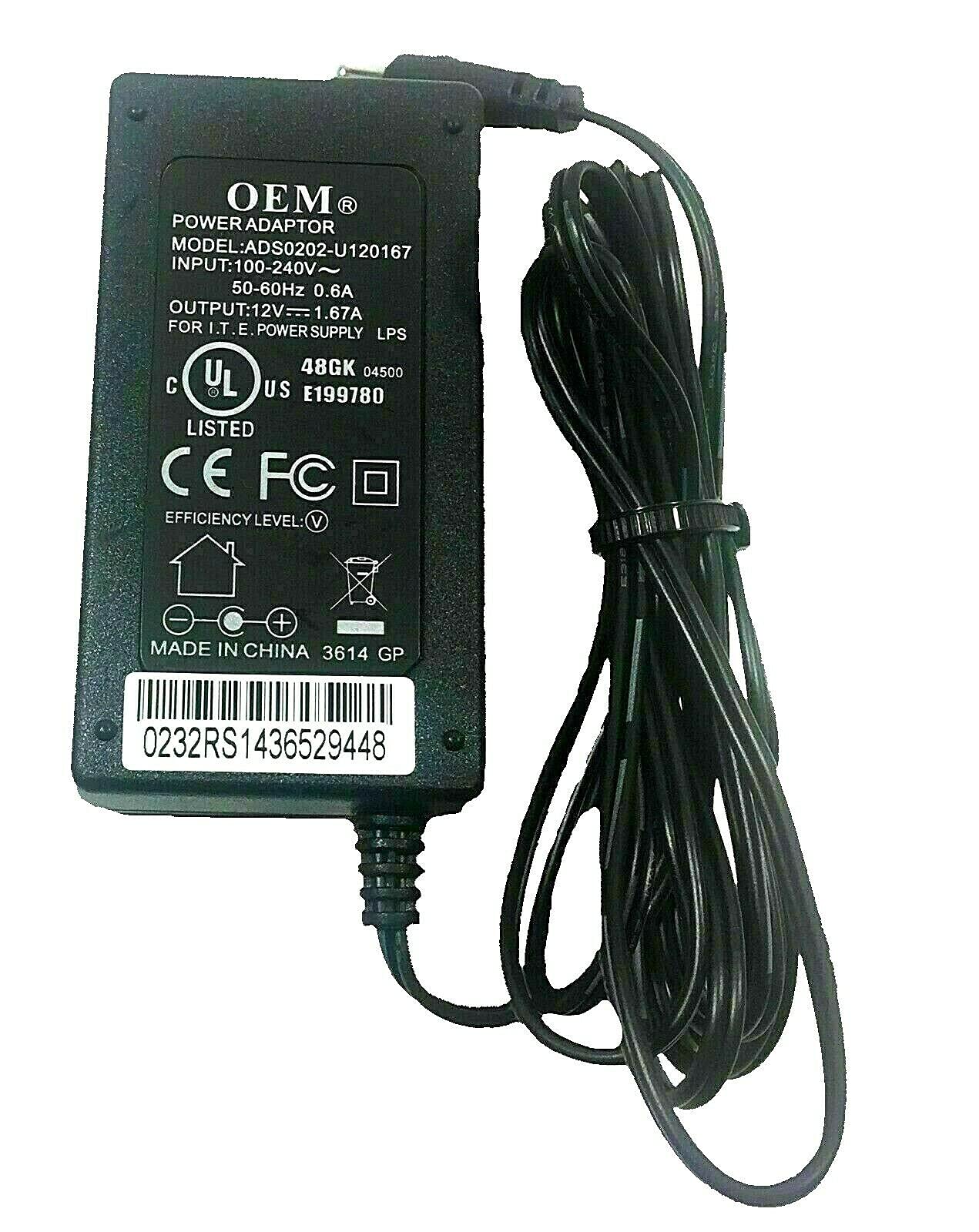 AT&T Uverse 20w Cable Box Adapter with Power Cord Compatible Part Numbers: 1010536 2103-30202022R ADS0202-U120167