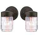 Westinghouse One-Light Outdoor Jelly Jar Wall Fixture with Clear Ribbed Glass, Oil Rubbed Bronze (2 Pack)