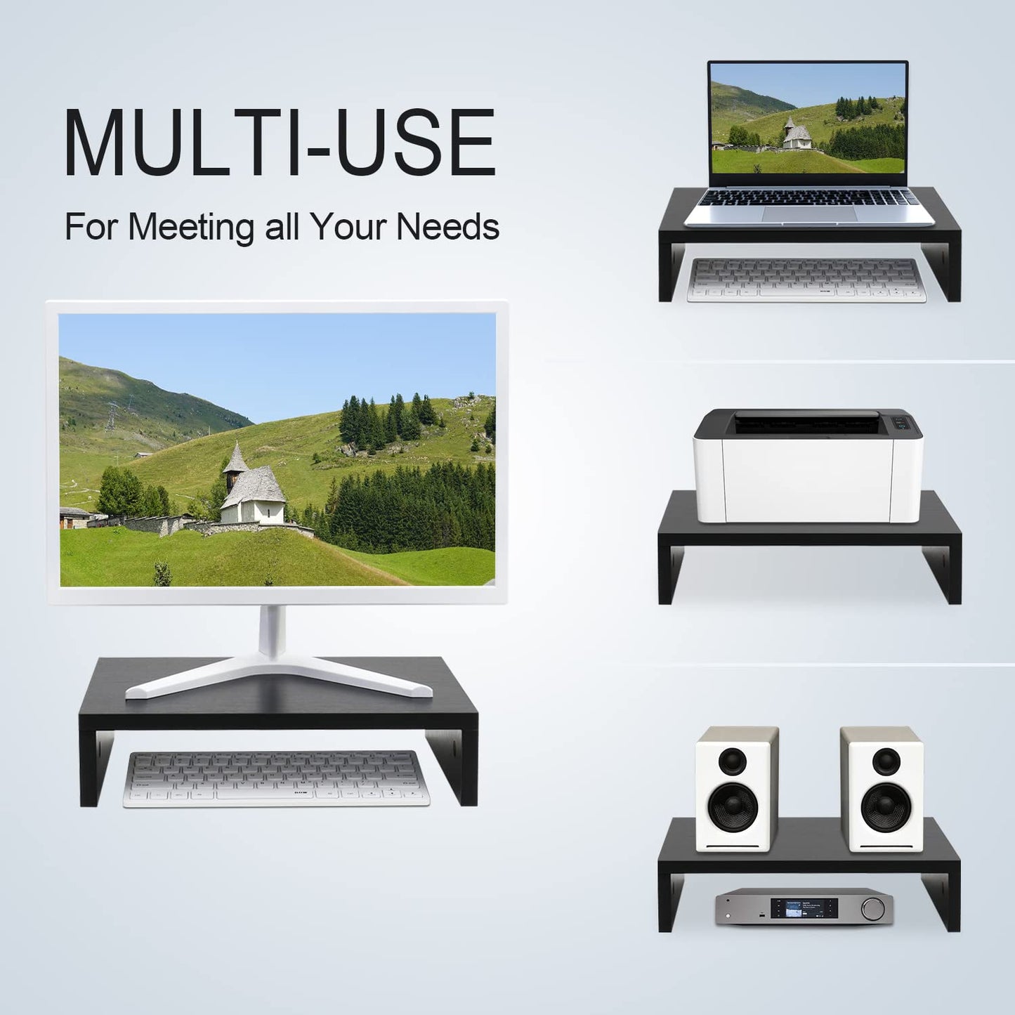 TEAMIX 14.2 inch Monitor Stand Riser, Wood Monitor Riser with Storage for Desk Small Monitor Stand TV/Screen/PC/Laptop Riser Computer Stand Desktop