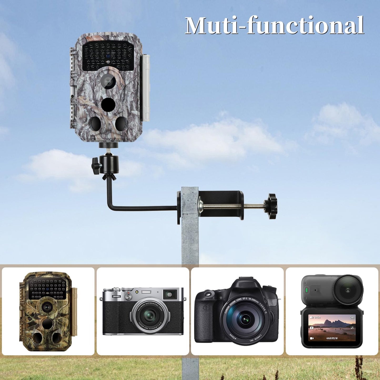 Aiuieaa Clamp Mount with Mini Ball Head Mount, 1/4 Screw Mount Adapter for Tree, Compatible with Most Cameras for Wildlife Monitoring and Tree