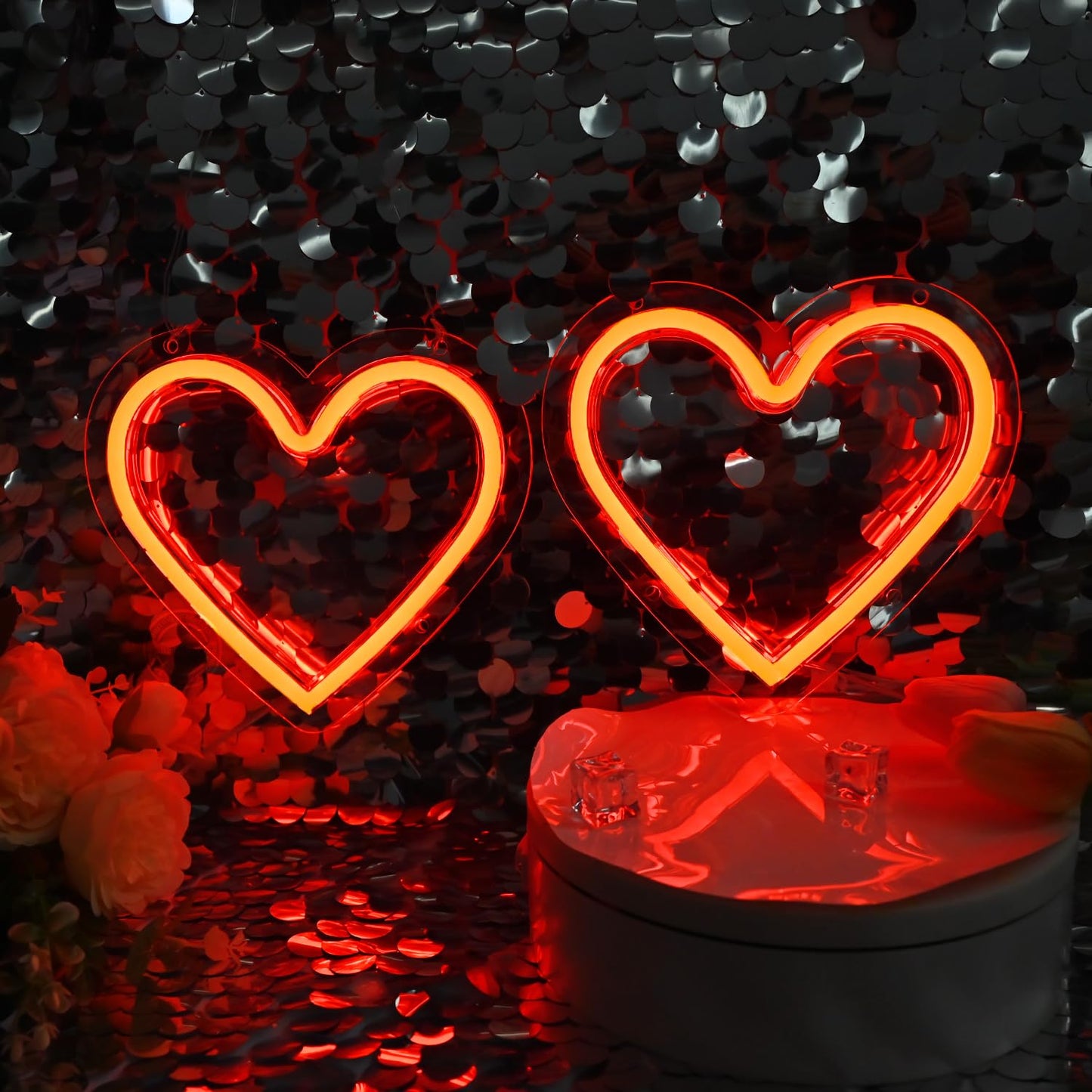 Britrio Red Heart Neon Sign for Girls Room Dorm Bedroom Wall Decor Art 2 Pcs LED Neon Heart Light Sign Wedding Anniversary Birthday Party Home Decor