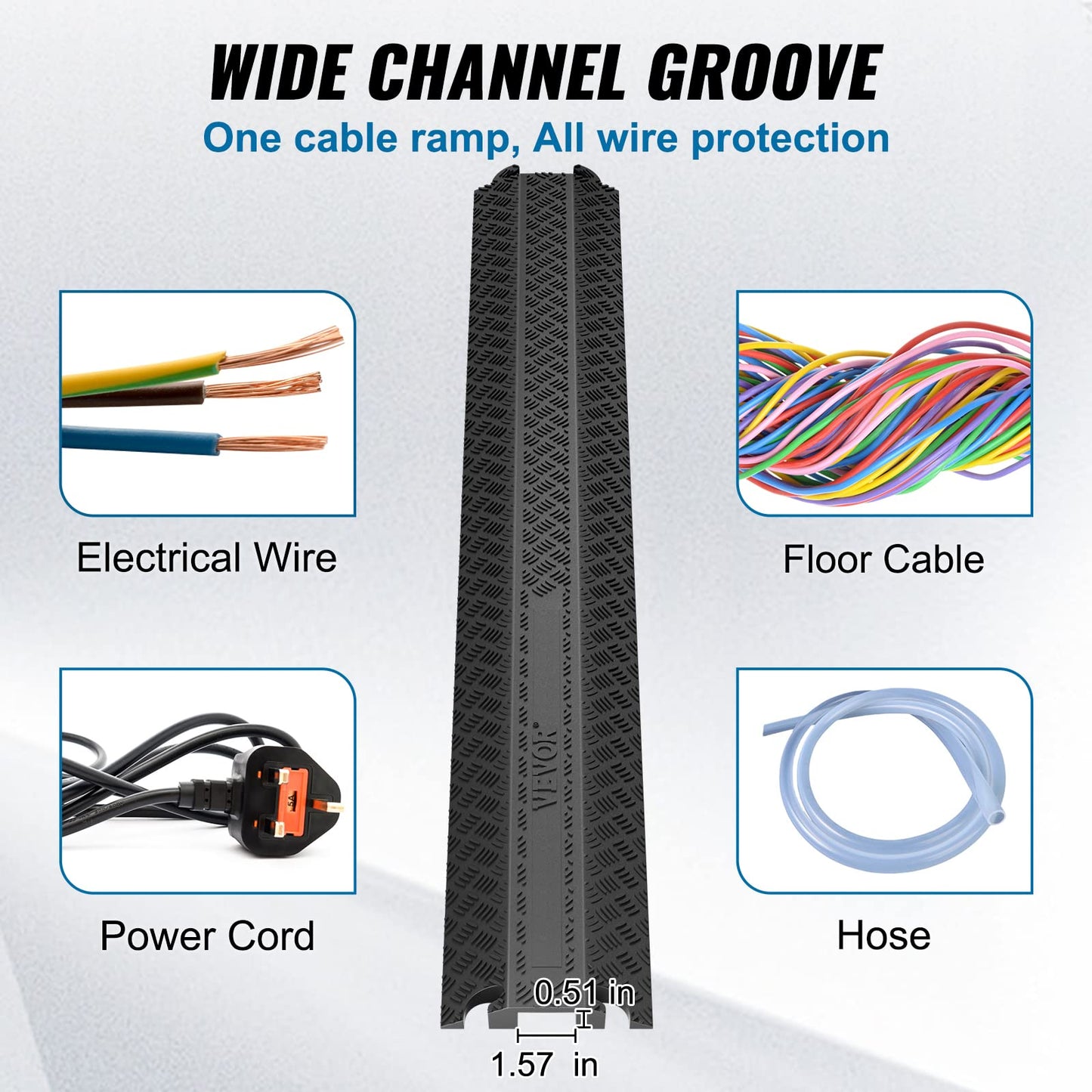 VEVOR 3 PCs Drop Over Cable Cover Ramp, 2,000 lbs/axle Load Capacity, Heavy Duty Cable Hose Protector Ramp, Floor Cord Cover for High Walking Traffic