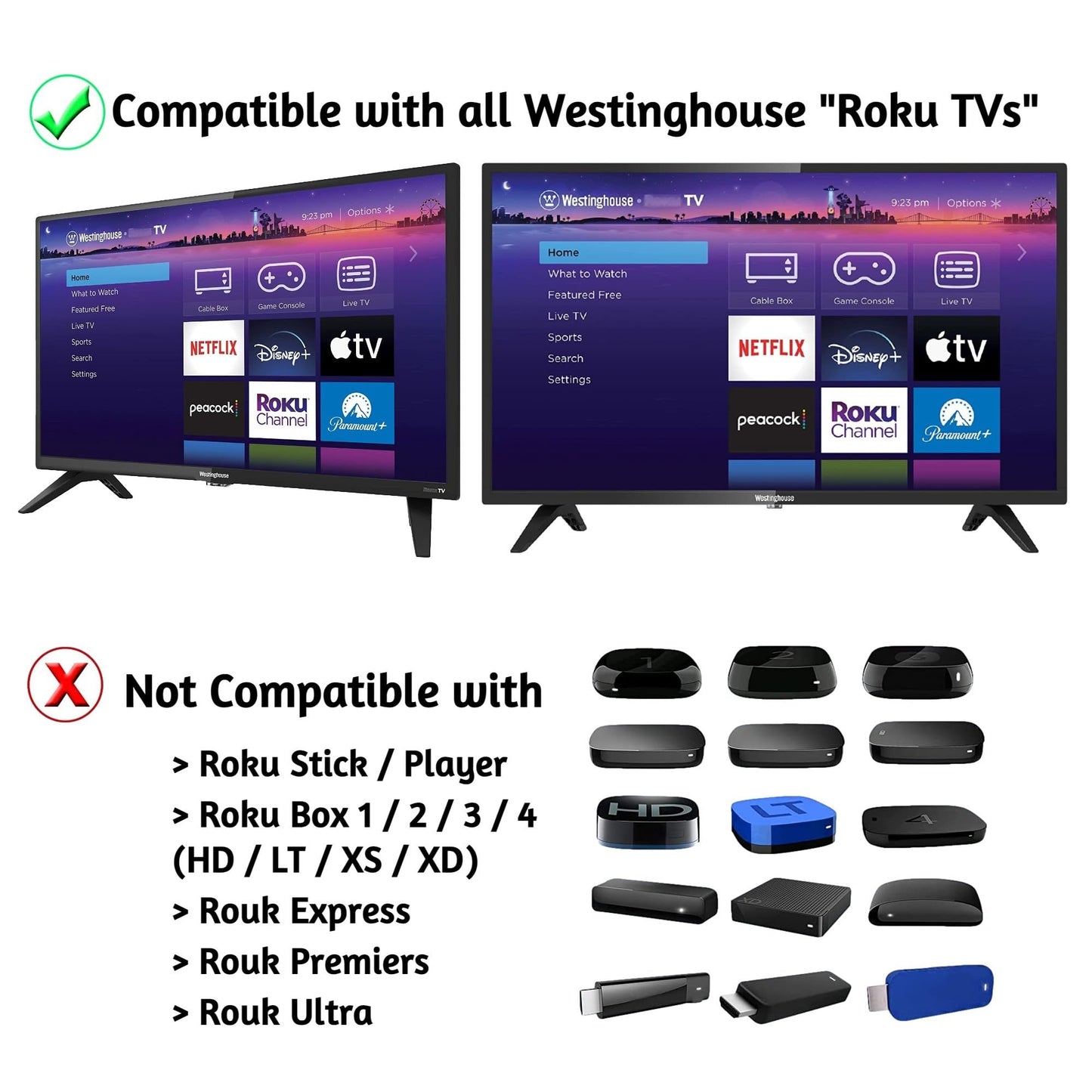 Replacement Remote Control Compatible with All Westinghouse Roku TV Smart TVs ?Not for Roku Stick and Roku Box?(Netflix/Apple TV+ / Paramount+ / HBO