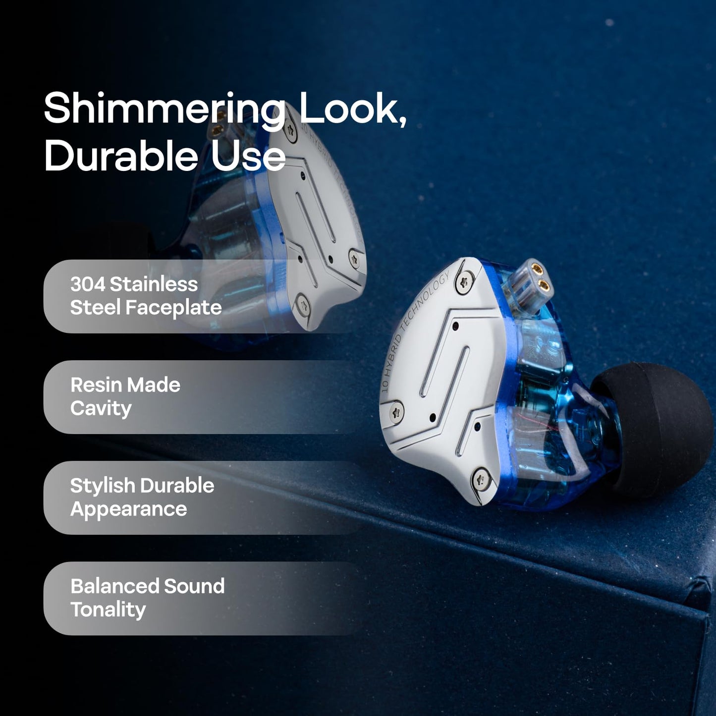 Linsoul KZ ZS10 Pro, 4BA+1DD 5 Driver in Ear Monitor, HiFi Wired Earbuds, Gaming Earbuds, Hybrid IEM Earphones with Stainless Steel Faceplate