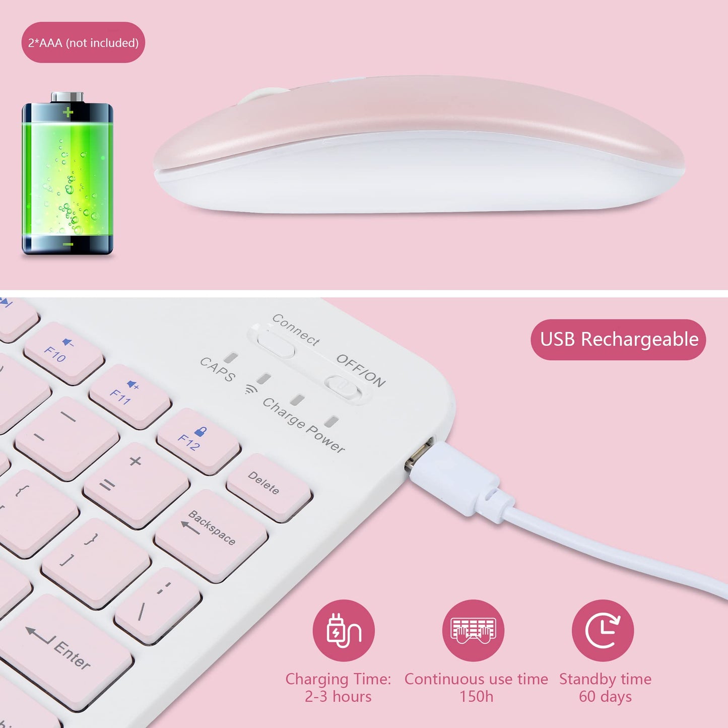 Wireless Keyboard and Mouse Bluetooth Rechargeable Wireless Mouse Keyboard Set Ultra-Slim Portable Compact Keyboard and Mouse Combo