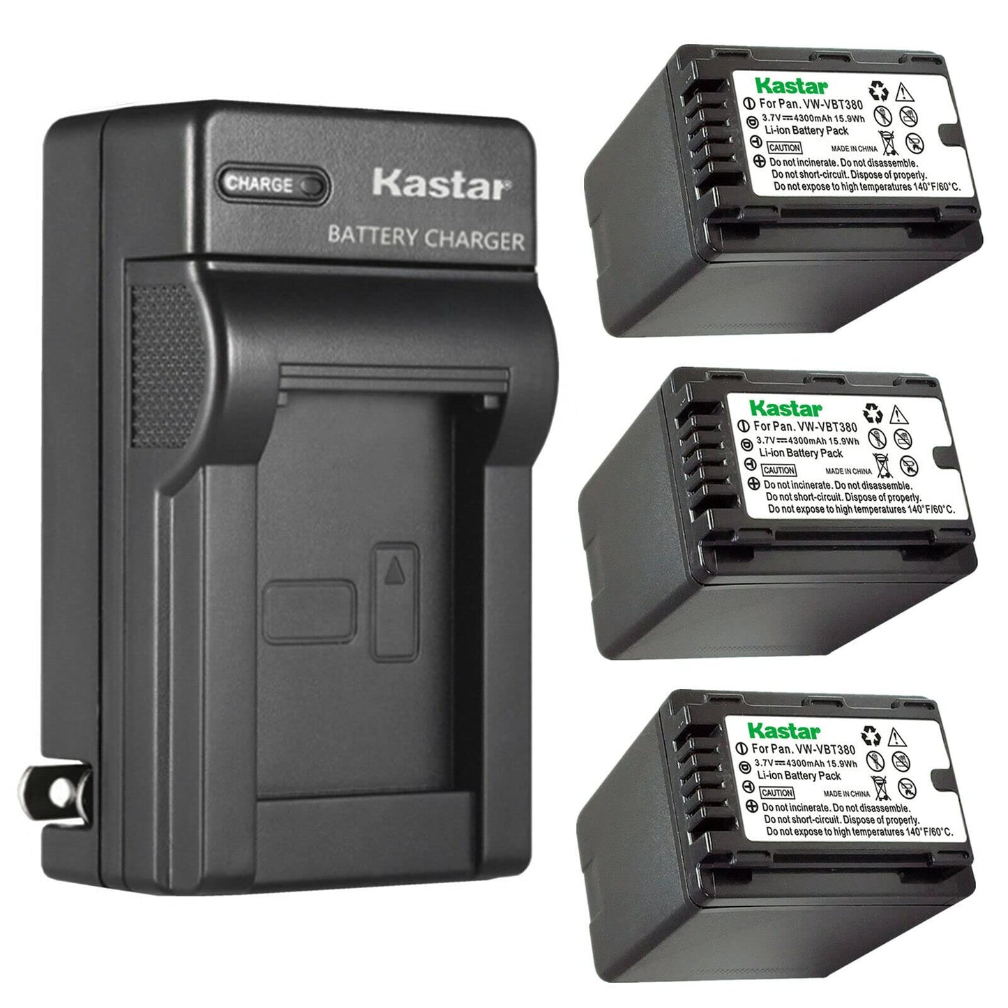 Kastar 3-Pack Battery and AC Wall Charger Replacement for Panasonic HC-W580K, HC-W580GK, HC-W580MGK, HC-W850, HC-W850EB, HC-W850M, HC-W850GK