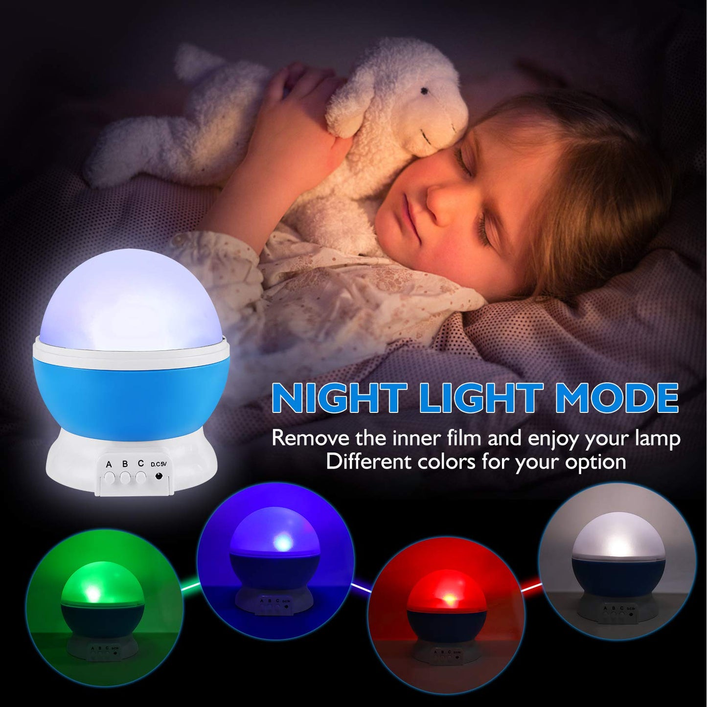 RICTLY Night Light for Kids, Kids Night Light Nebula 360 Degree Rotation - 4 LED Bulbs 12 Light Color Star Projector Changing with USB Cable, Romantic
