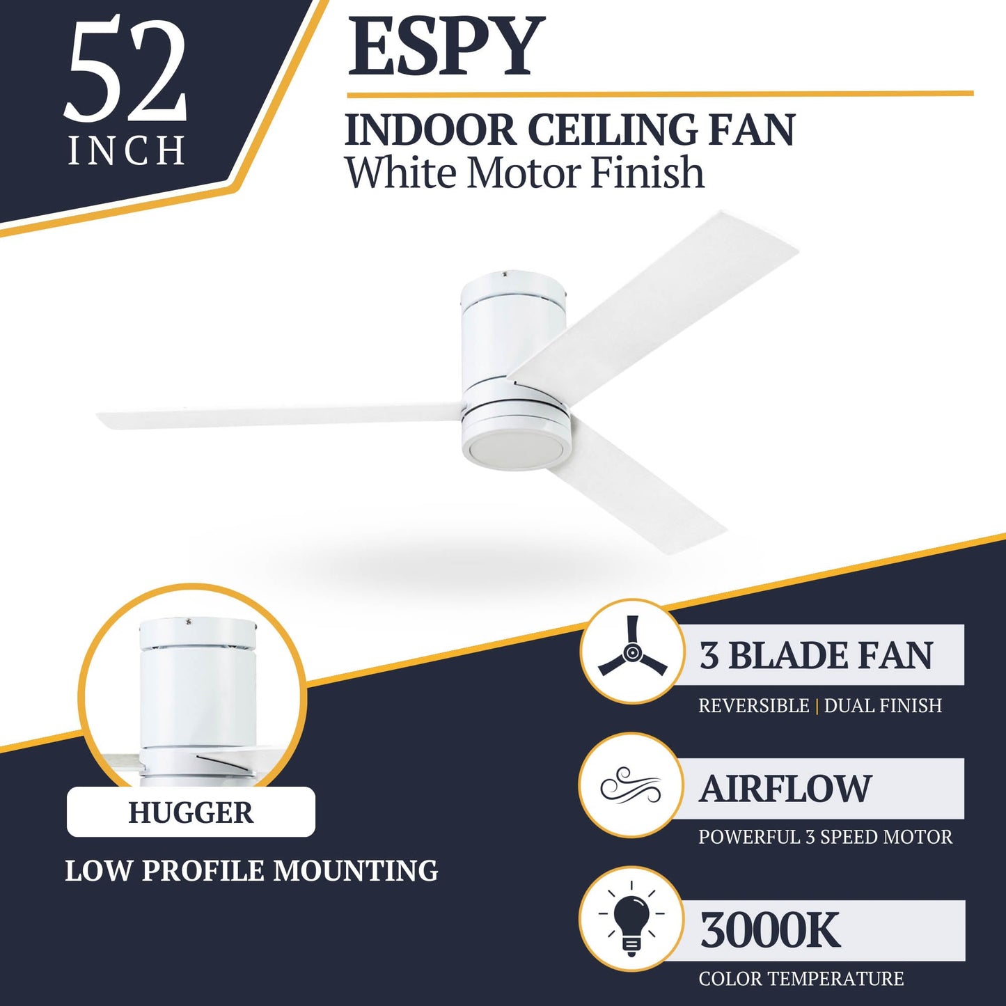 Prominence Home 51465-01 Espy Ceiling Fan, 52, Bright White