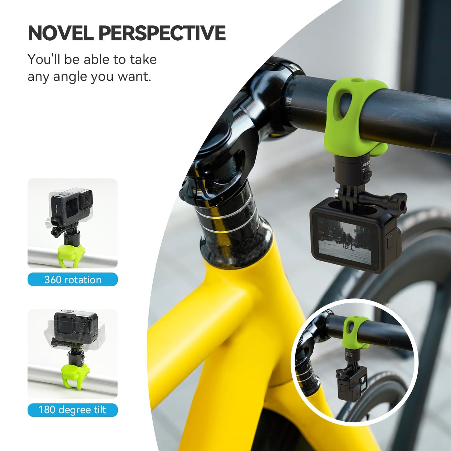 TELESIN S2 Quick Release 360 Flexible Mount Wrap Band, Bike Motorcycle Handlebar Roll Bar Tube Stick Pole Mounting Accessories for GoPro 13 12 11 10 8