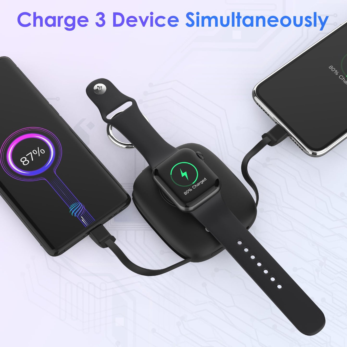 Small Portable Charger 5000mAh,iWatch Wireless Charger Mini Power Bank with Built-in Cable,Travel Keychain Charger for Apple Watch