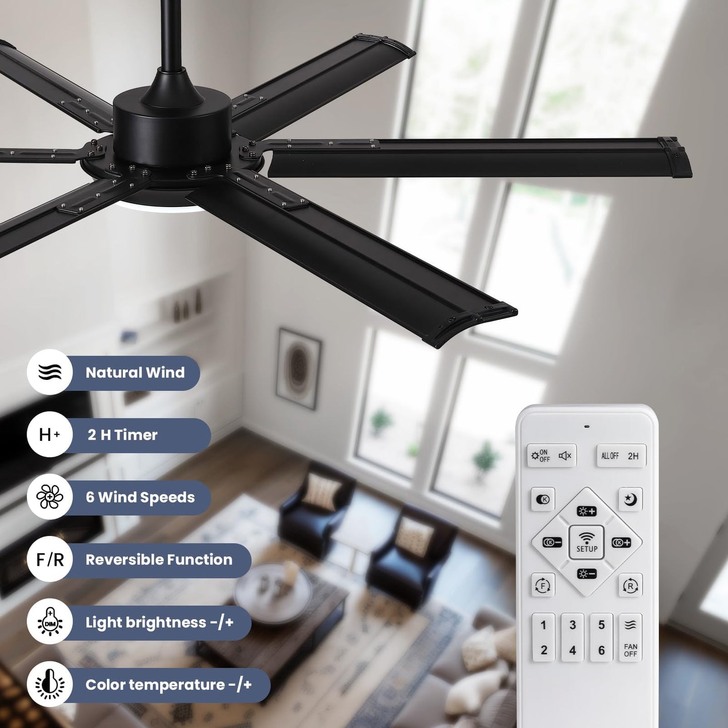 CROSSIO 52 Inch Modern Ceiling Fan with Lights & Remote Control, Industrial