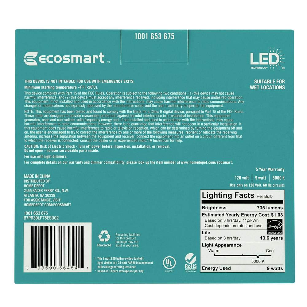 EcoSmart 75-Watt Equivalent PAR30 Dimmable Flood Energy Star LED Light Bulb Daylight (2-Pack)