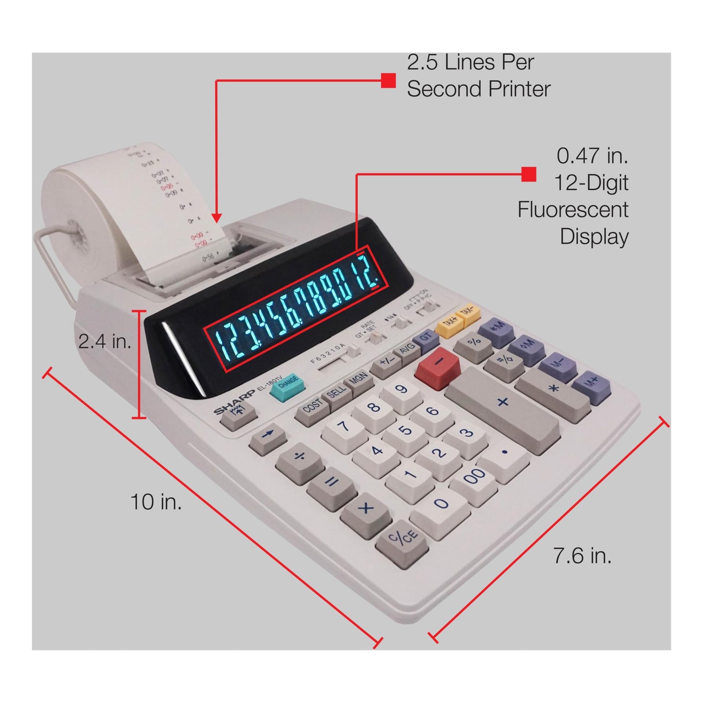 Sharp EL-1801V Ink Printing Calculator, 12-Digit LCD, AC Powered, Off-White, Ideal for Business & Office Use, Easy-to-Read Display & Durable Design