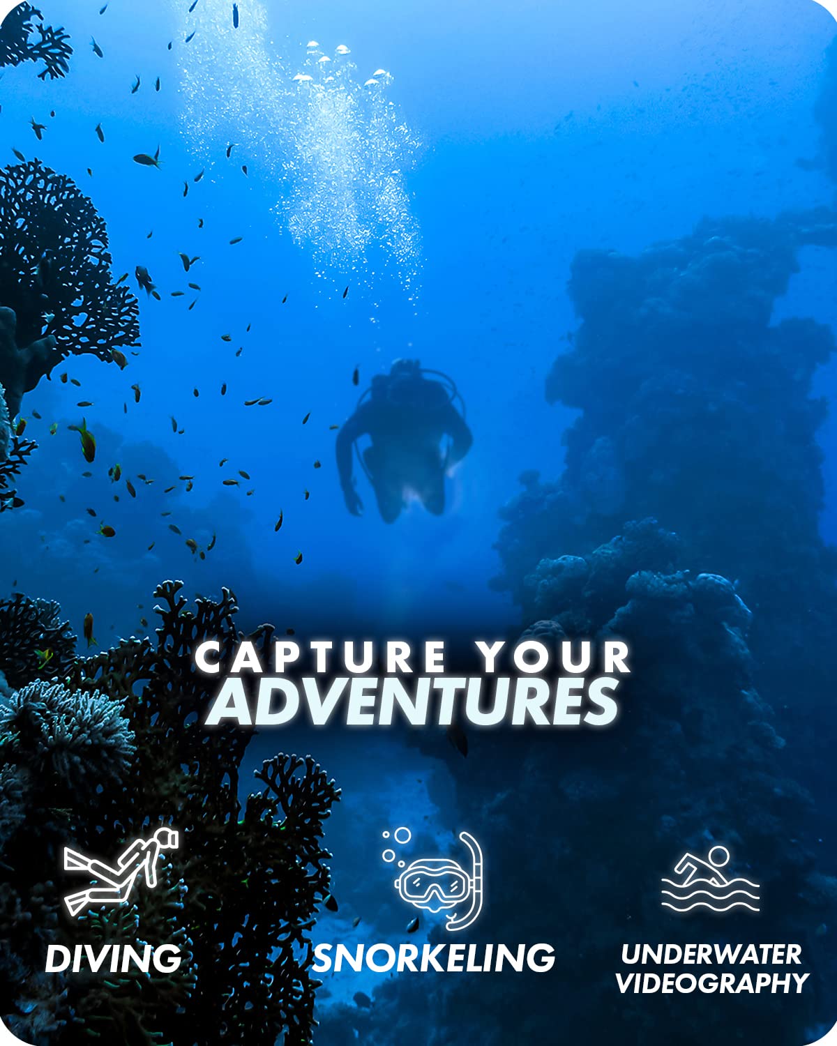 Movo GB-U80T Underwater Diving Rig with Cold Shoe Mounts, Strap - Compatible with GoPro Hero, HERO6, HERO7, HERO8, HERO9, HERO10, HERO11, Osmo Action